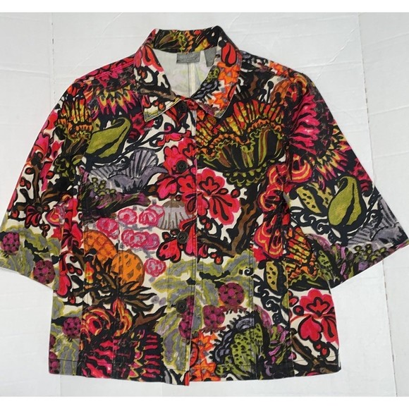 Additions by Chicos Colorful Hawaiian Luau floral Button Artsy Fun Jacket Top 1 - Picture 6 of 11